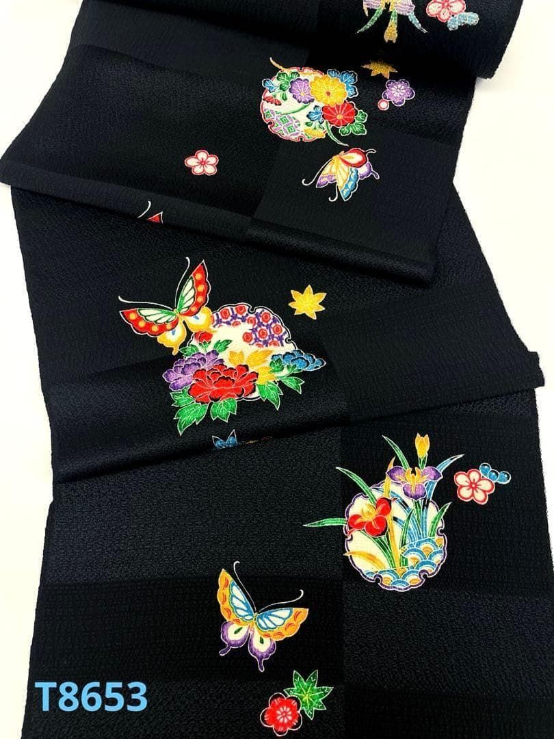 小紋 十三詣り 七五三 変わり市松文様 手描 雪輪に花 正絹 反物 T8653