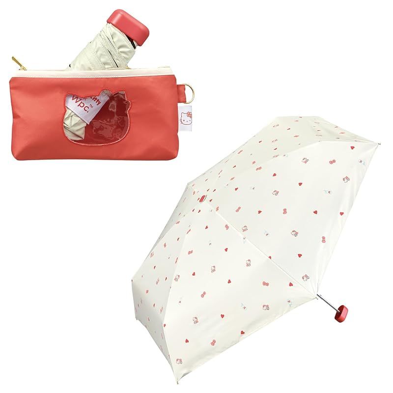 【新品】 Wpc. 日傘 サンリオキャラクターズ × Wpc. 遮光キャラフレンズ ミニ レッド(ハローキティ) ≪遮熱/遮光率100%/UVカット率100%/UPF50+/晴雨兼用≫ 折りたたみ傘 801-SA030-102