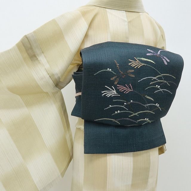 六花-RIKKA- 美品 正絹 銀糸刺繡 蜻蛉 紗 勝ち虫❀風をまとう。涼を