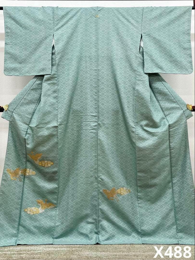 竹屋町刺繍 御召 色留袖 一つ紋 縫い紋 鳳凰 鳥 正絹 躾糸付き X488