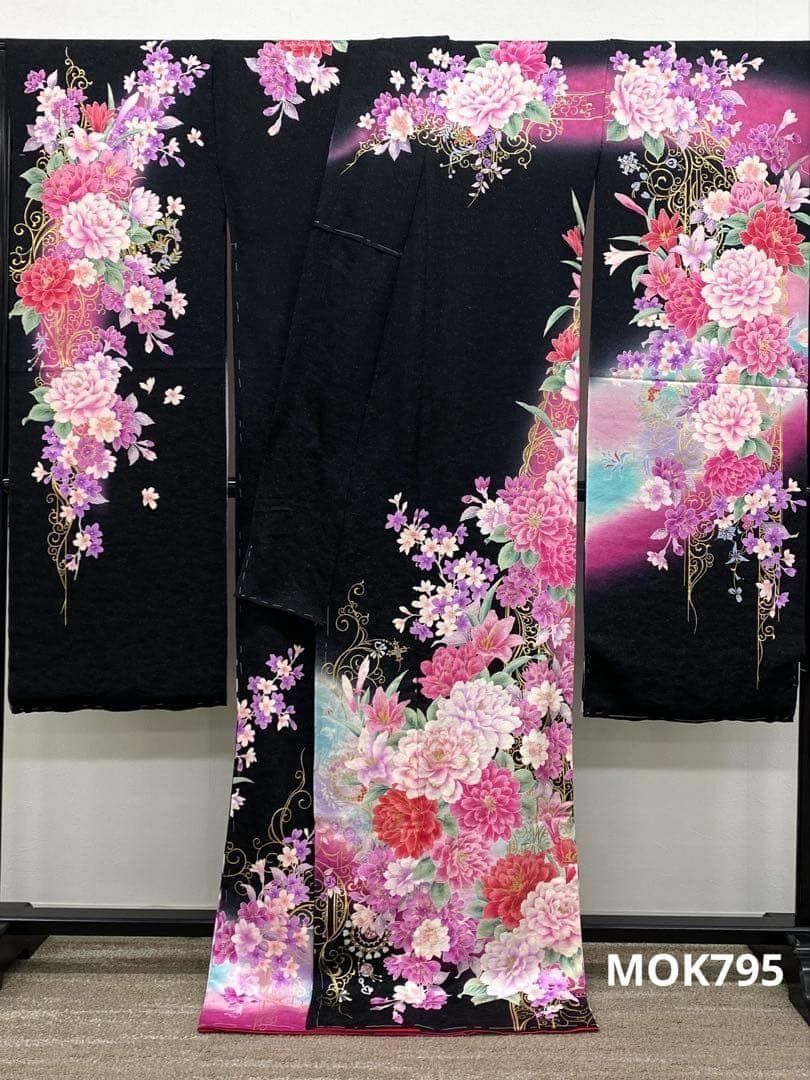 振袖 仮絵羽 金彩 銀通し ラメ刺繍 正絹 未仕立て品 八掛付き MOK795