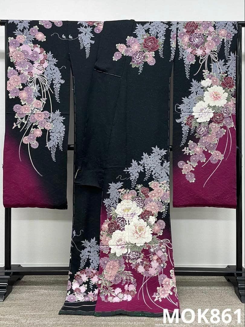 振袖 仮絵羽 京友禅 銀通し ラメ刺繍 正絹 未仕立て品 八掛付き MOK861