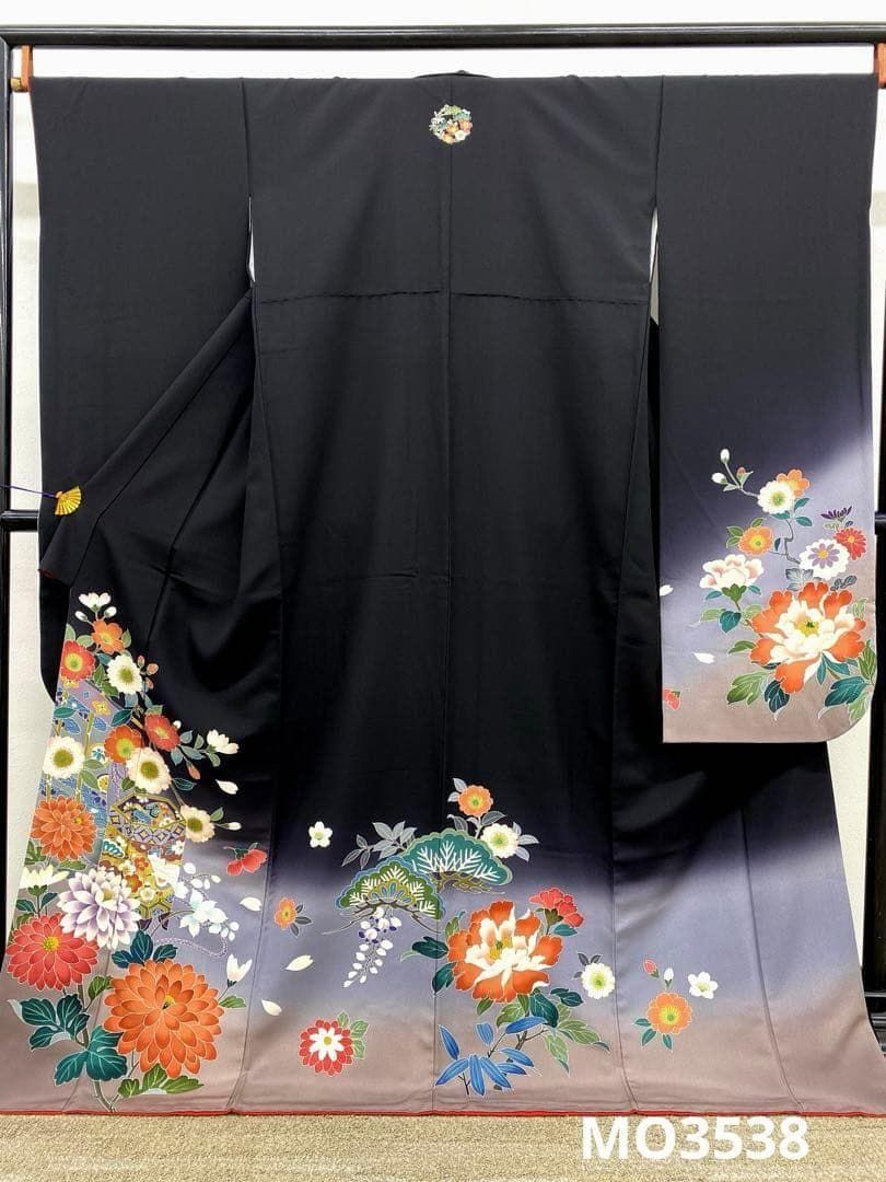 振袖 手描 花紋風 ちりめん 身丈171cm MO3538