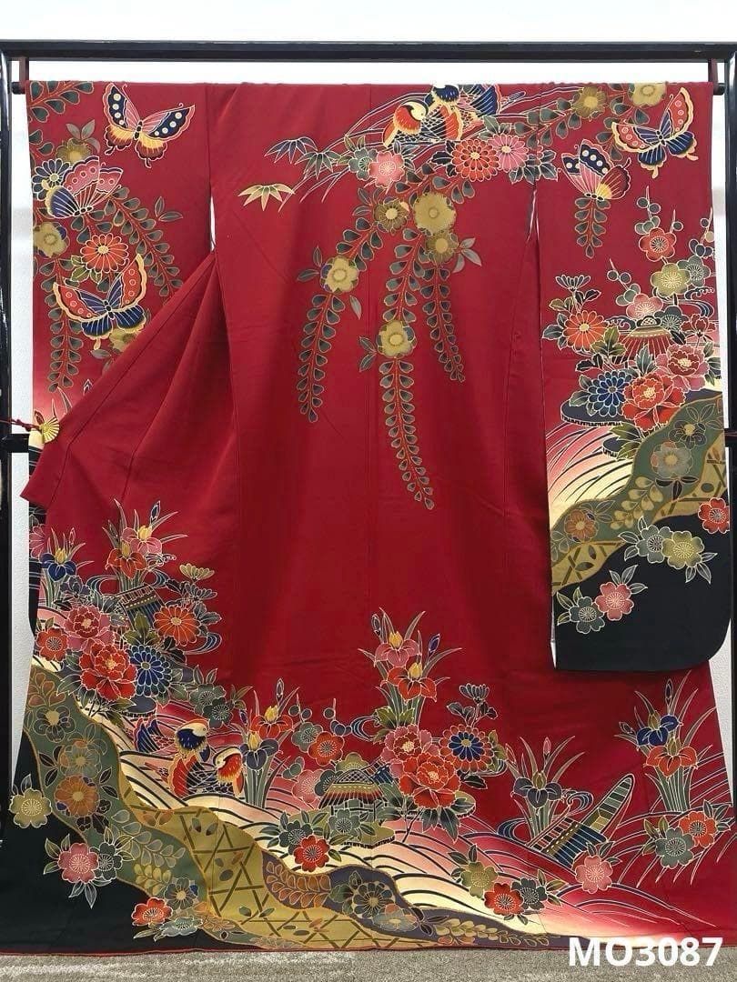振袖 豪華 紅型調 ぼかし八掛 身丈173cm MO3087