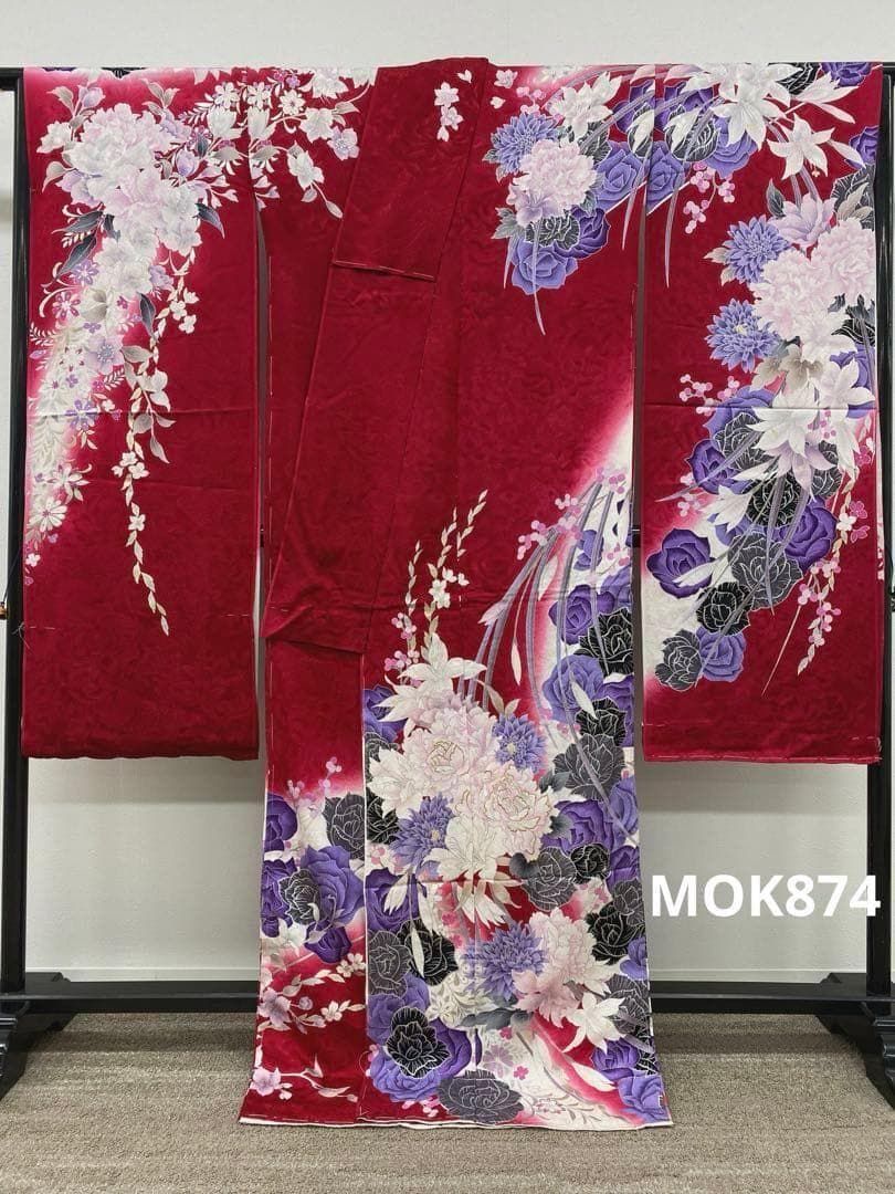 振袖 仮絵羽 舞台衣装 刺繍 銀彩 正絹 未仕立て品 八掛付き MOK874