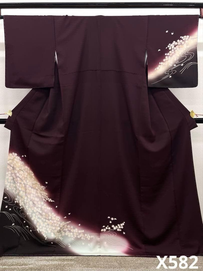 訪問着 金駒 紅葉 流水 正絹 躾糸付き X582