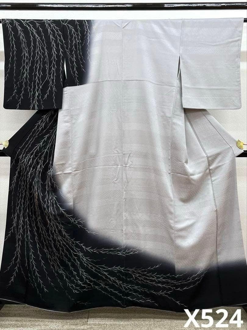 付け下げ 金彩 柳 紋意匠 正絹 パールトーン加工済 X524