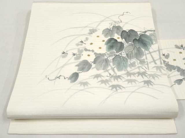 平和屋着物＊夏物　絽塩瀬　九寸名古屋帯　作家物　手描き　籬枝花文　正絹　逸品　CABI8561tx