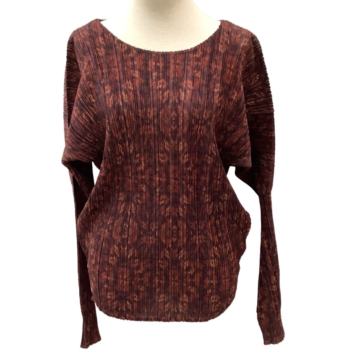 ♪♪ISSEY MIYAKE イッセイミヤケ PLEATS PLEASE カットソー 総柄 SIZE 3 PP14-JK482 エンジ
