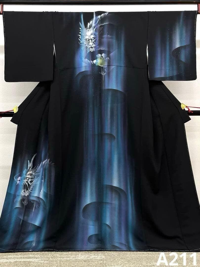手描き 訪問着 銀彩 ストーン 龍 正絹 躾糸付き A211