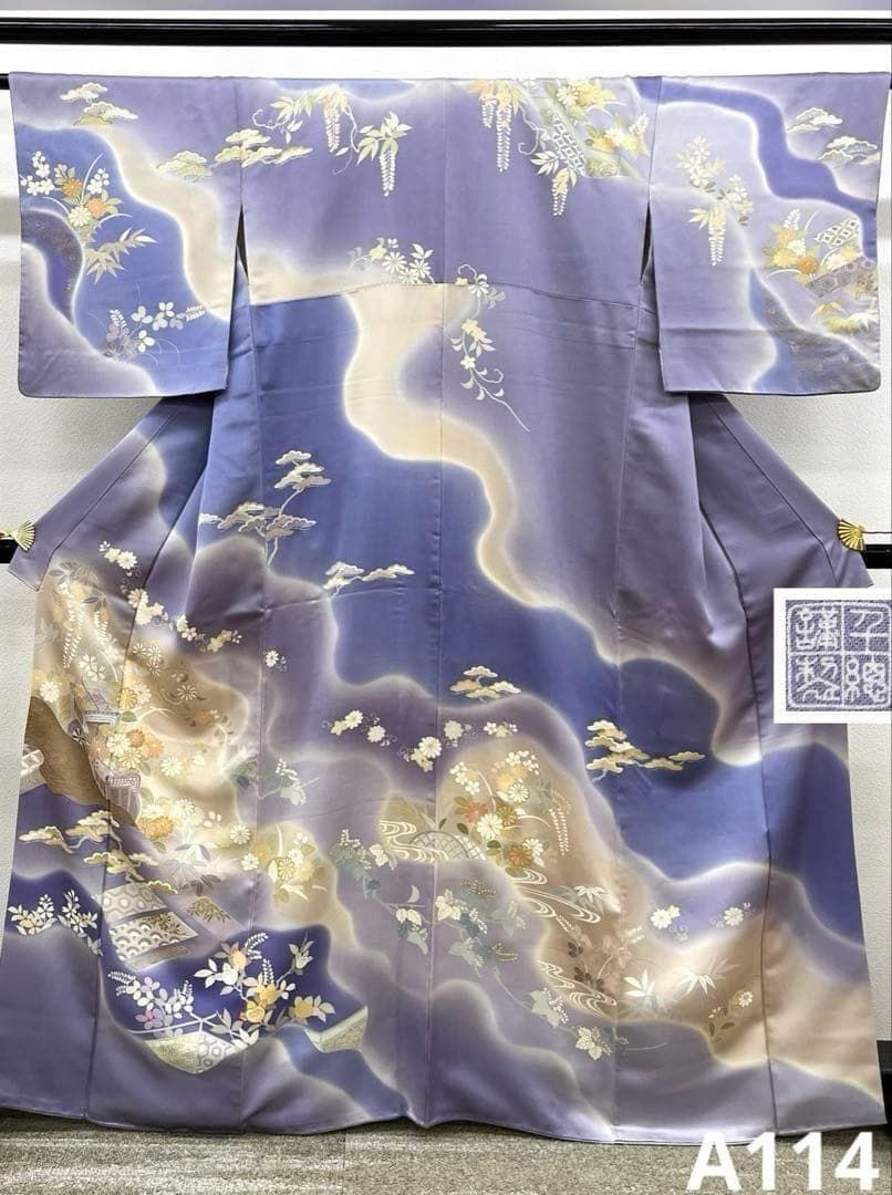 千總謹製 落款入 訪問着 金駒 金彩 御所車 髙島屋扱い 正絹 A114
