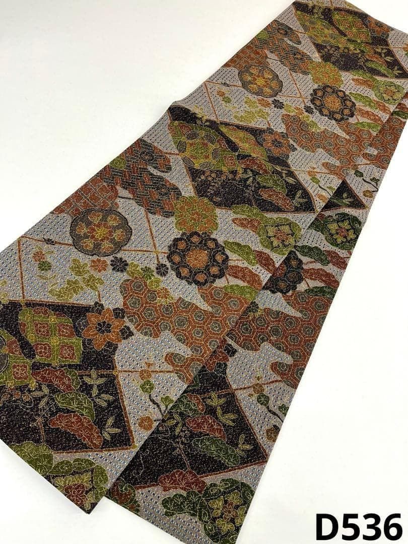 蘇州刺繍 汕頭刺繍 明綴れ地 全通 袋帯 華紋 吉祥文様 正絹 D536