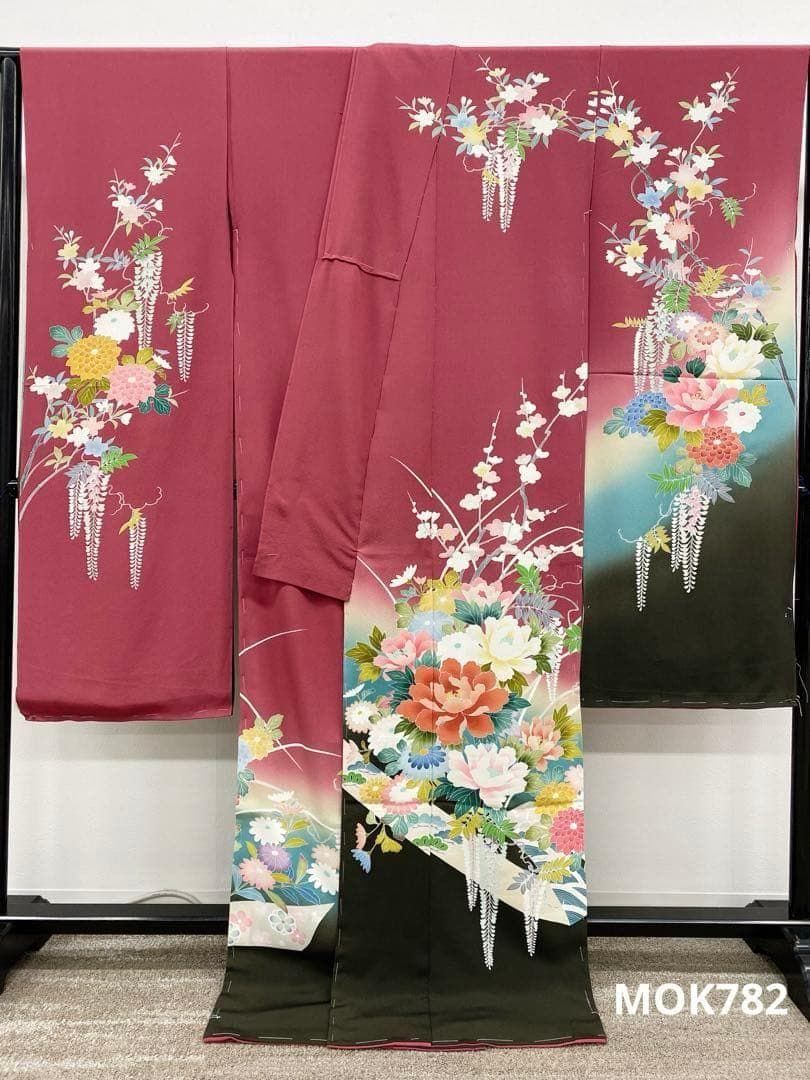 振袖 仮絵羽 十日町友禅 手描き 正絹 未仕立て品 八掛付き MOK782