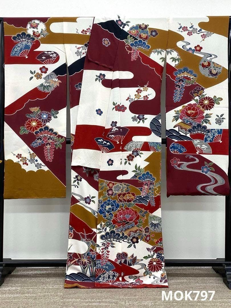振袖 仮絵羽 紅型 宮崎紅型 ちりめん 正絹 未仕立て品 八掛付き MOK797