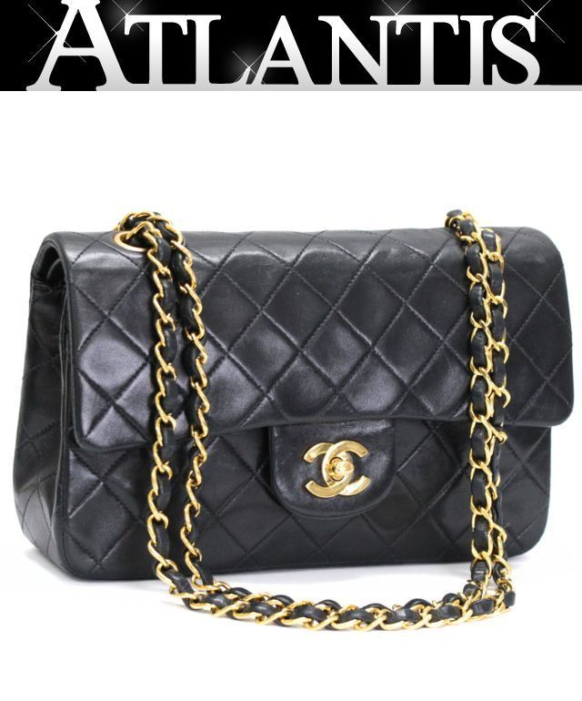 CHANEL シャネル マトラッセ23 ダブルフラップ チェーンショルダーバッグ ラム 黒 2番台 【73839】