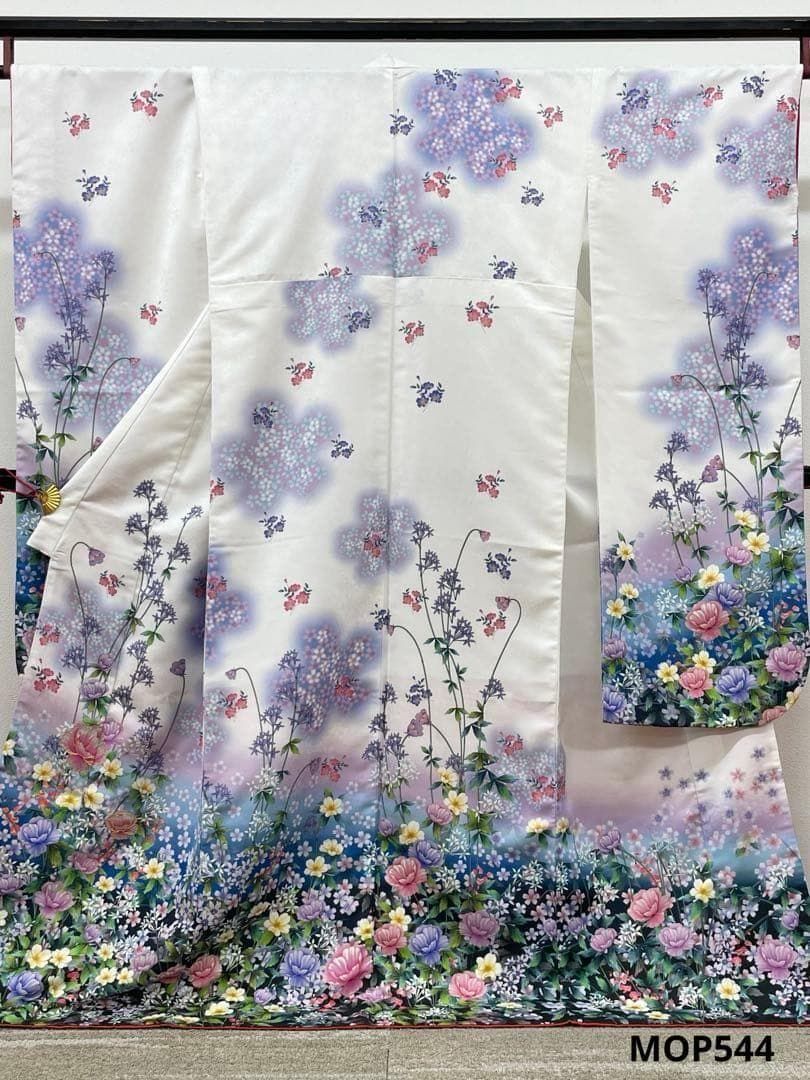 ポリエステル 振袖 金駒 グリッター箔 紋意匠 花々 MOP544