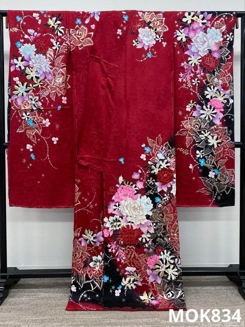 振袖 仮絵羽 ラメ刺繍 金彩 舞台衣装 正絹 未仕立て品 八掛付き