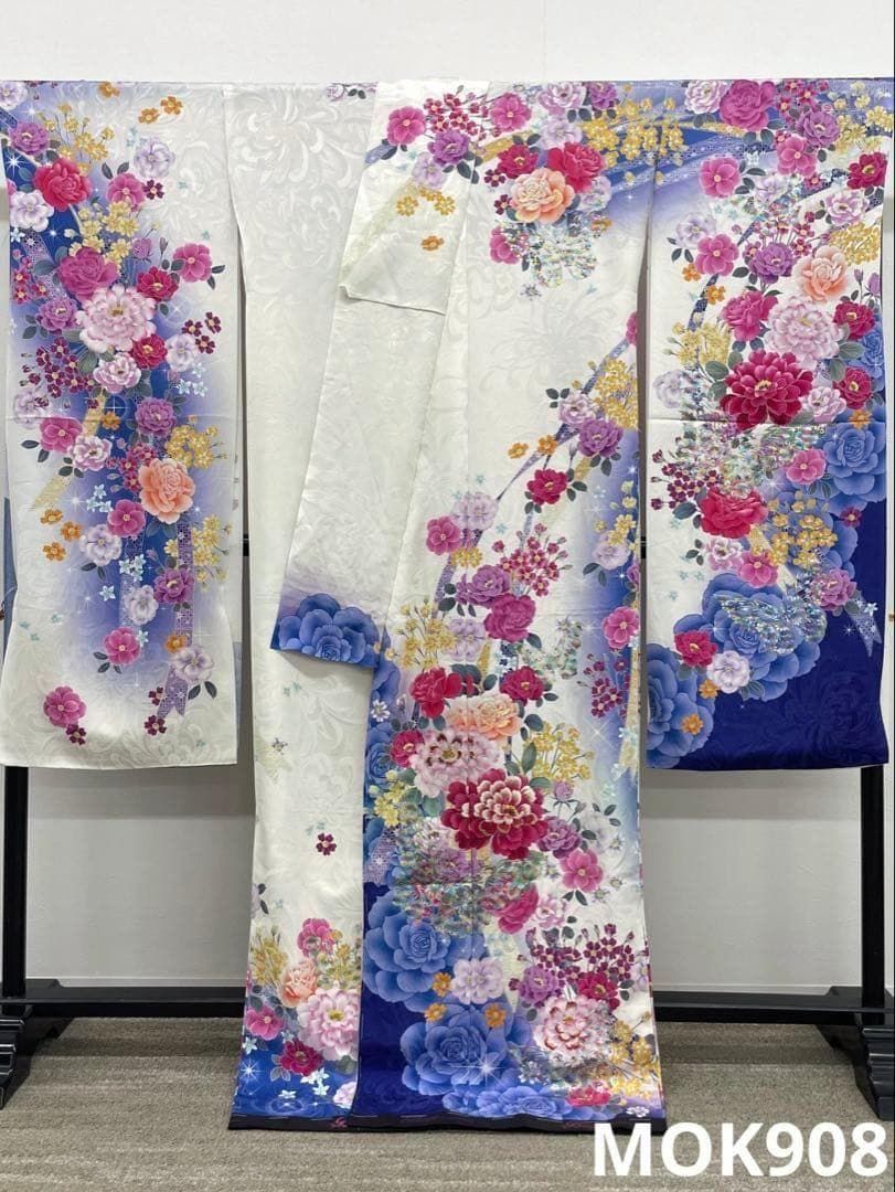 振袖 仮絵羽 舞台衣装 銀通し 刺繍 正絹 未仕立て品 八掛付き MOK908