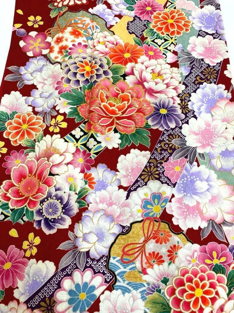 振袖 豪華 紋意匠 ラメ刺繍 雪輪に花 身丈165cm 撥水加工済 MO3116