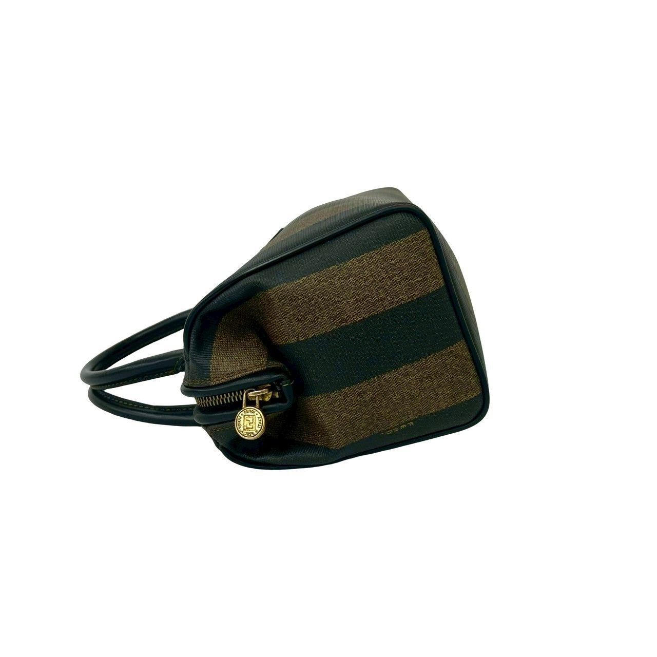 FENDI ストライプデザイン ミニボストンバッグ 極 美品 FENDI フェンディ ヴィンテージ ペカン ストライプ 柄 レザー