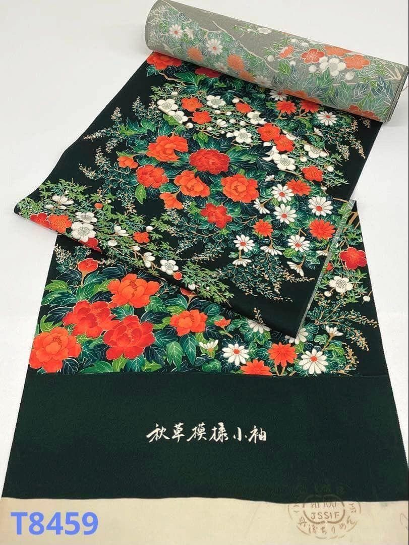小紋 手描 秋草模様 全体柄 正絹 反物 T8459