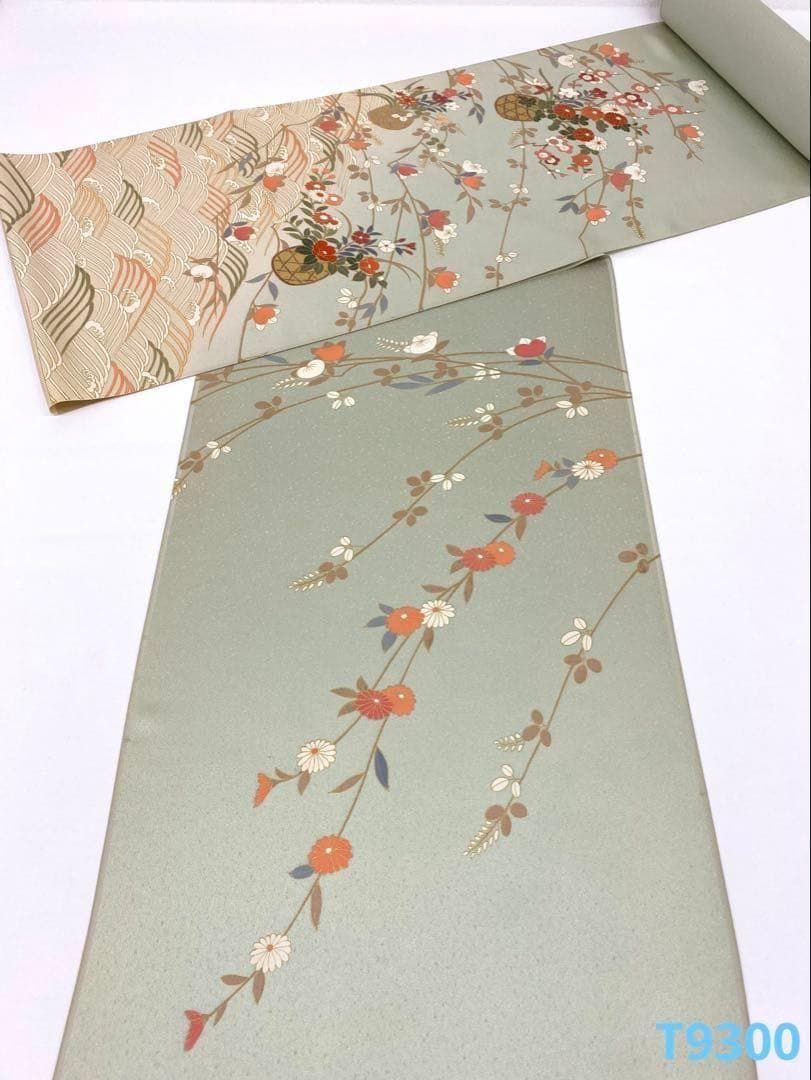 付け下げ 金彩 手描 紋意匠 花籠 菊 正絹 反物 T9300