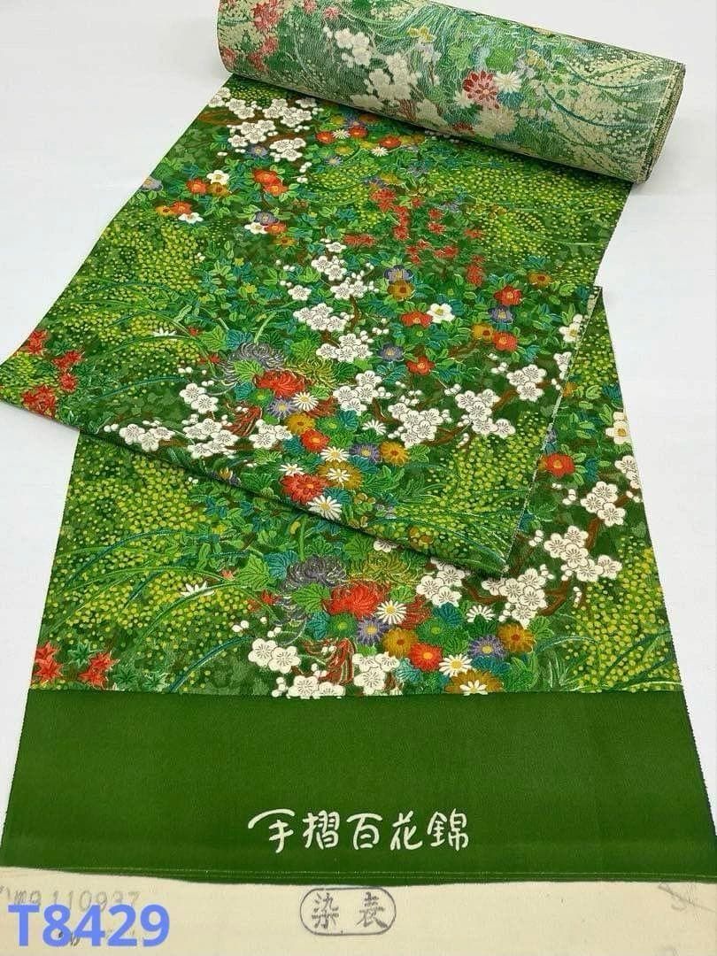 小紋 手描 手摺百花錦 ちりめん 草花 正絹 反物 T8429