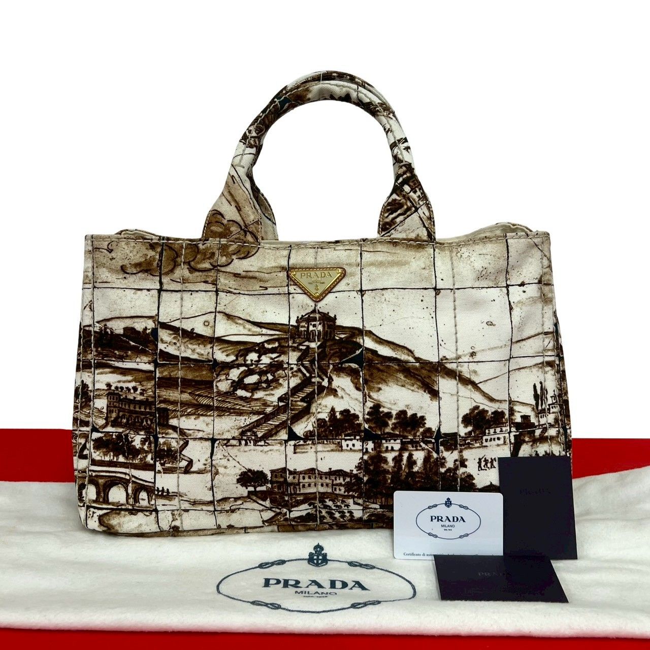 極 美品 保存袋付 PRADA プラダ カナパ 三角ロゴ 金具 プリント