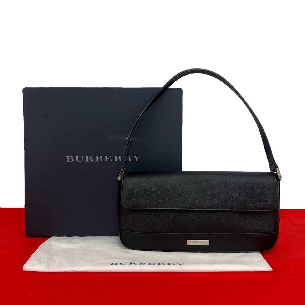 未使用保管品 希少品 箱付 BURBERRY バーバリー ロゴ 金具 レザー 本革