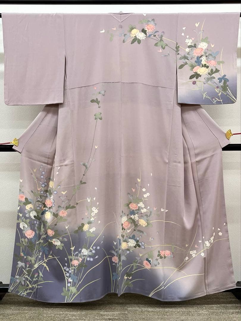 訪問着 手描き 草花 一つ紋 正絹 HKT108