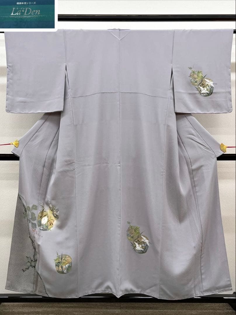 螺鈿細工 付け下げ 金彩 手描き 鷺 草花 正絹 躾糸付き HKT106 7,575円
