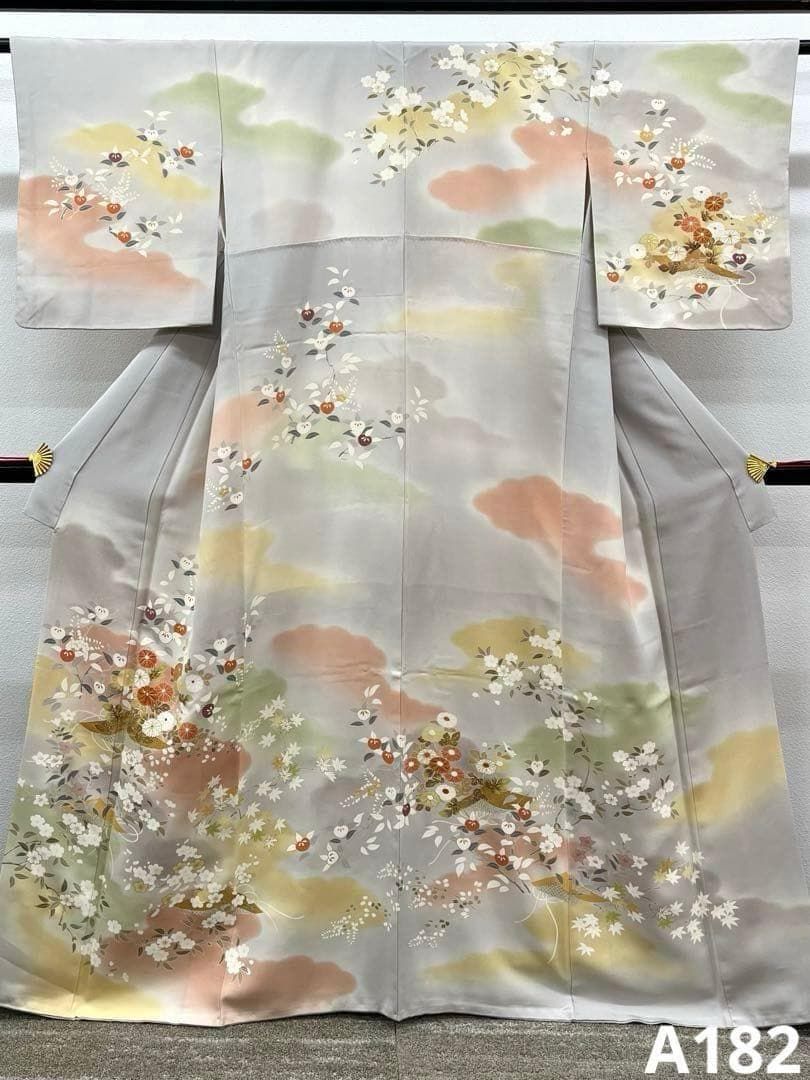 京友禅 手描き 訪問着 金駒 金彩 四季の花々 正絹 A182