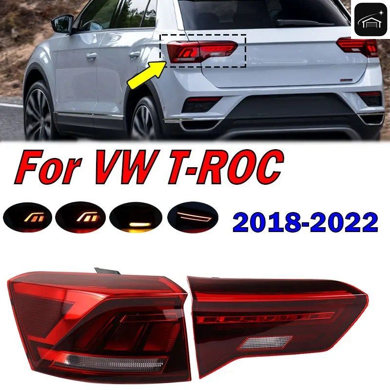 フォルクスワーゲン VW T-ROC 2018-2022 車用 LED テールライト 警告ブレーキランプ ターンシグナル リバース リア テールライト アセンブ
