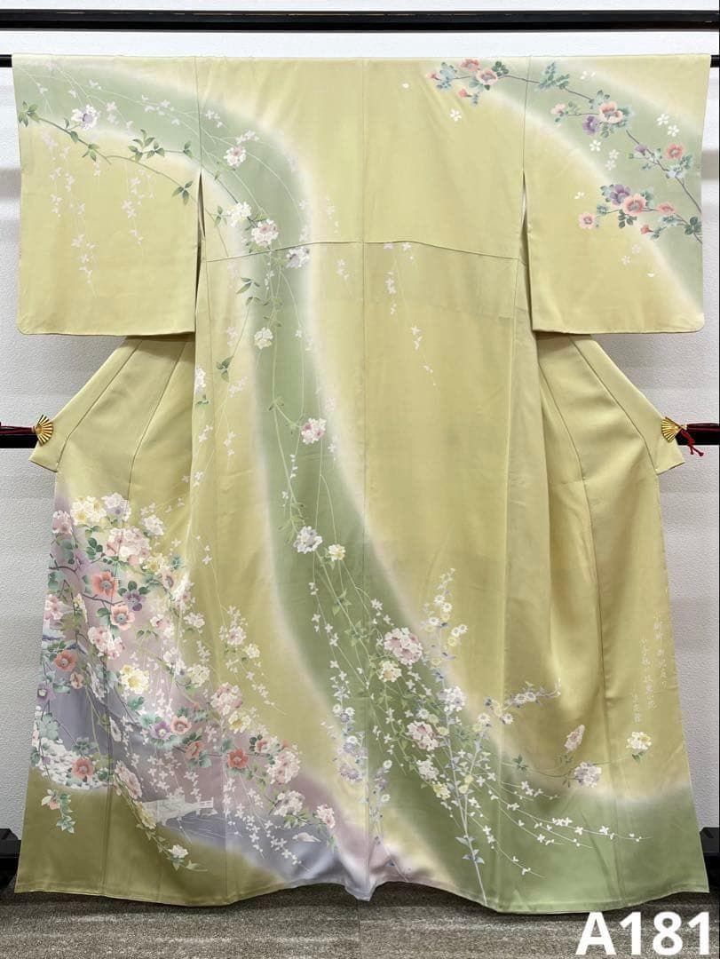 作家物 訪問着 小手毬 枝垂小花 浪花 やまと扱い 正絹 ガード加工済 A181