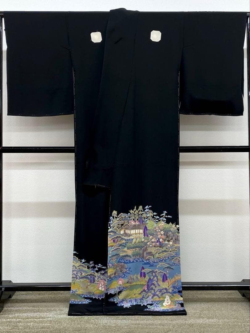 加賀友禅 下村陽明 黒留袖 仮絵羽 未仕立て品 正絹 八掛付き KH187 