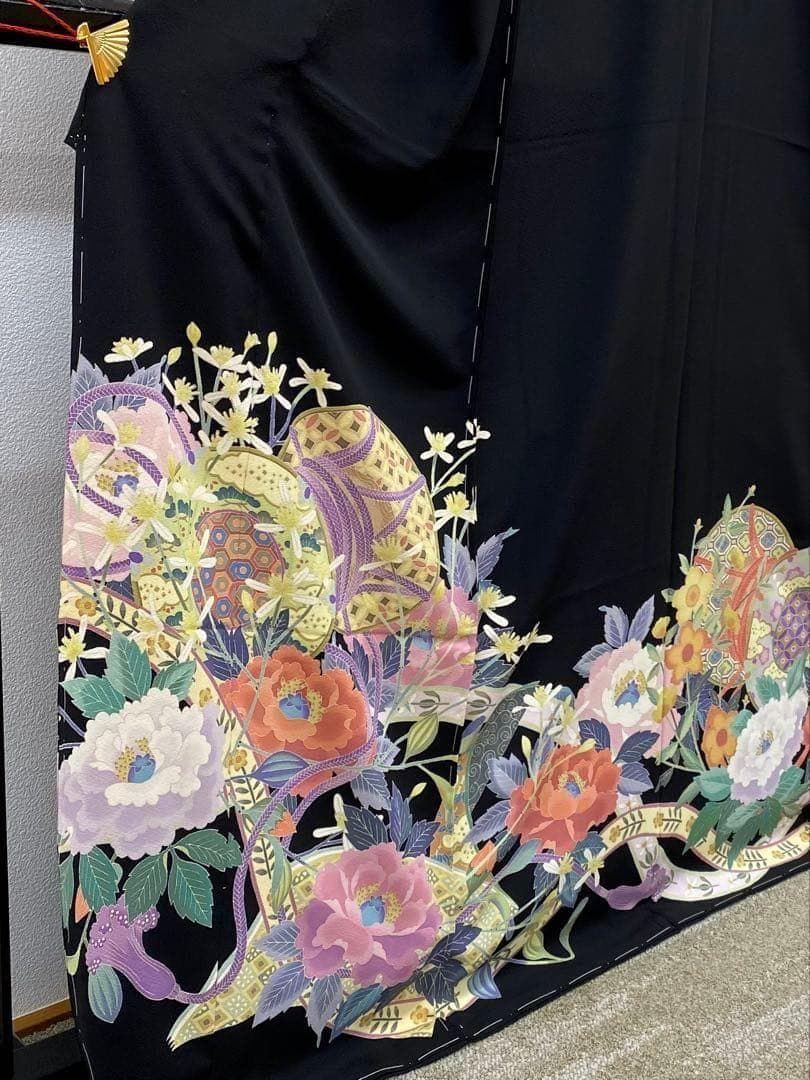 加賀友禅 下村陽明 黒留袖 仮絵羽 未仕立て品 正絹 八掛付き KH186 