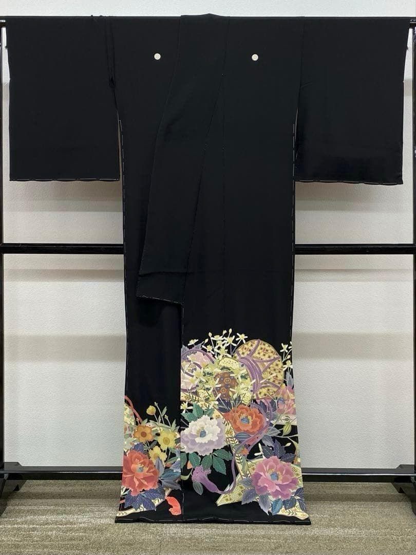 加賀友禅 下村陽明 黒留袖 仮絵羽 未仕立て品 正絹 八掛付き KH186 