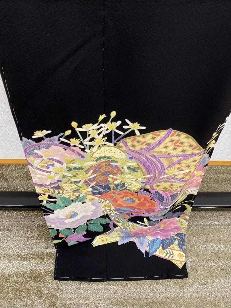 加賀友禅 下村陽明 黒留袖 仮絵羽 未仕立て品 正絹 八掛付き KH186 