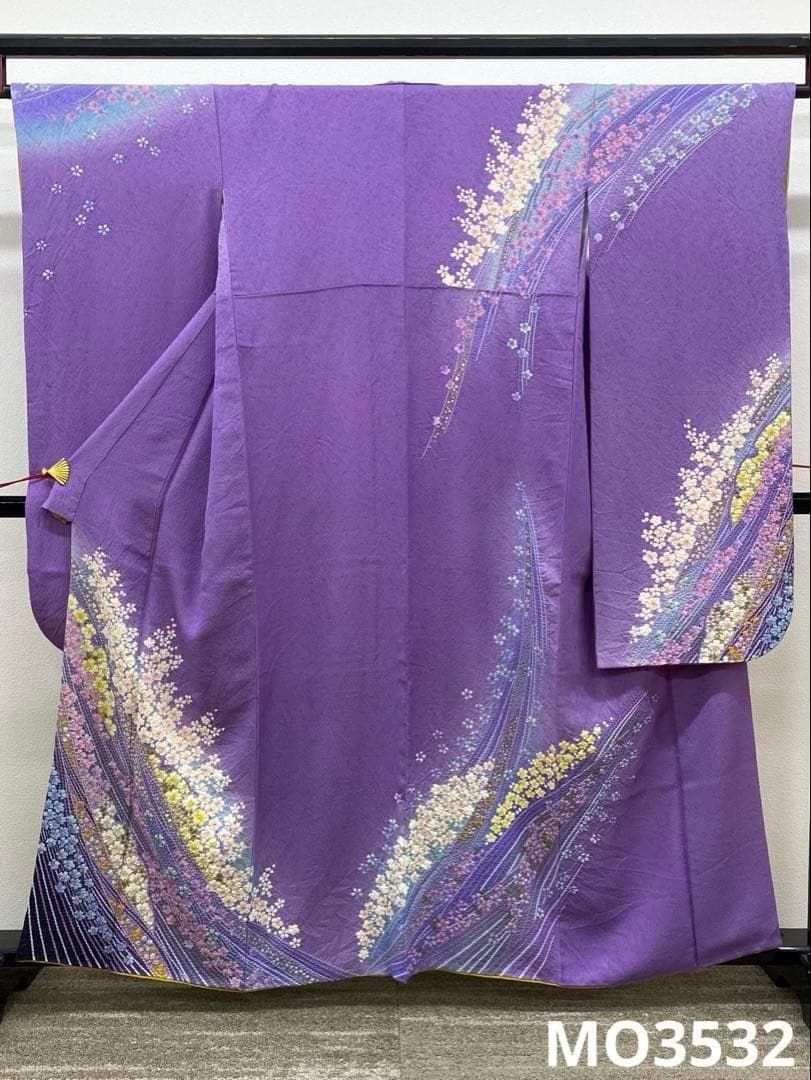 振袖 銀通し 絞り やまと扱い 身丈154cm 撥水加工済 MO3532