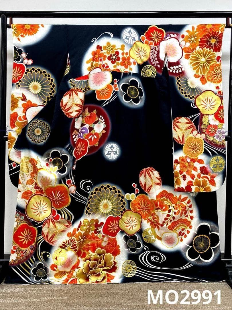 振袖 豪華 大輪 金駒 金彩 刺繍 身丈166cm 撥水加工済　MO2991 レディース 振袖 豪華 大輪 金駒 金彩 刺繍 身丈166cm 撥水加工済 MO2991