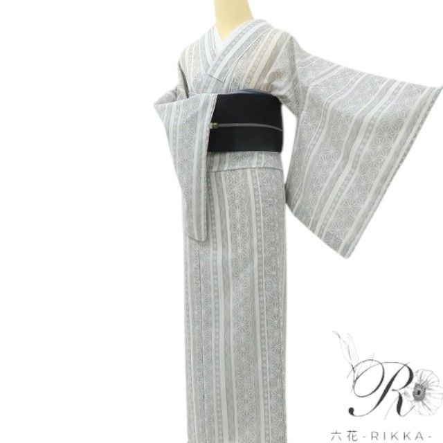 六花-RIKKA- 美品 洗える夏着物 誂えポリエステル 麻の葉 紗❀伝統の