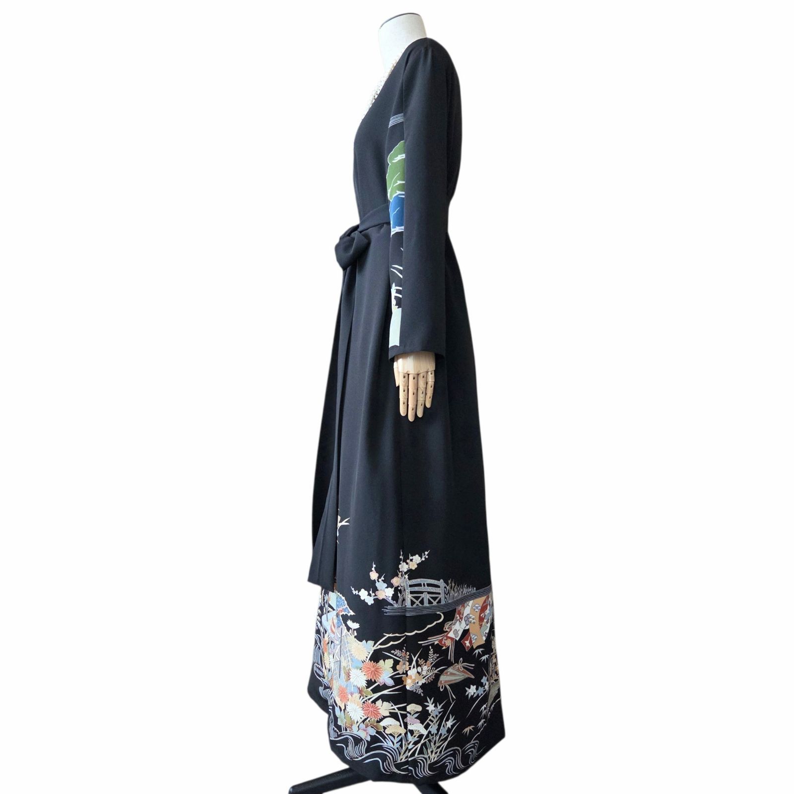 着物リメイク ロング ワンピース 大きいサイズ 黒留袖 Aライン 作家物