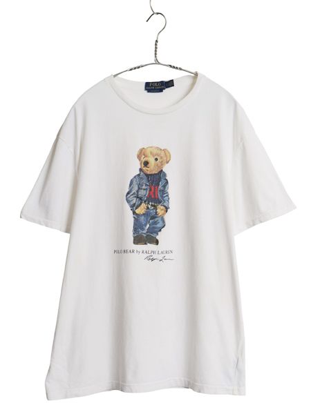 ポロベア ポロ ラルフローレン プリント 半袖 Tシャツ メンズ レディース L キャラクター コットン カットソー シングルステッチ ホワイト