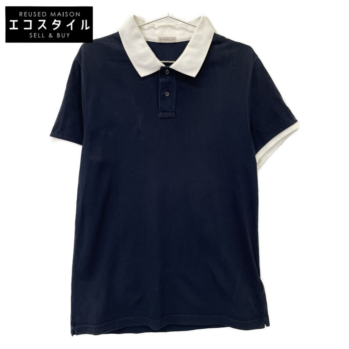 MONCLER　モンクレール　国内正規 MAGLIA POLO MANICA CORTA ネイビー×ホワイト コットン ワッペンロゴ ポロシャツ　L