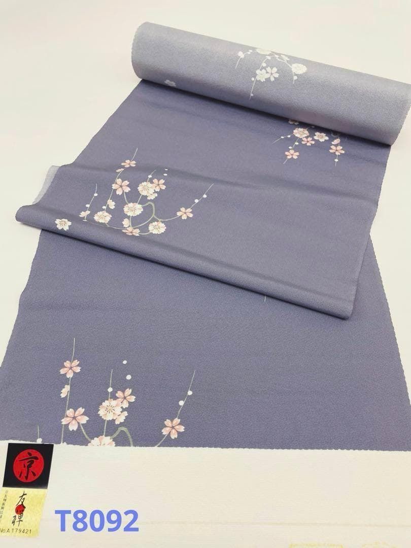 小紋 桜 京友禅 飛び柄 正絹 反物 T8092