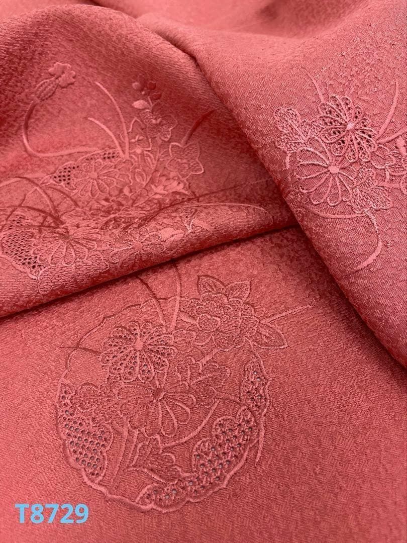 付け下げ 刺繍 紋意匠 八掛付き 正絹 反物 T8729