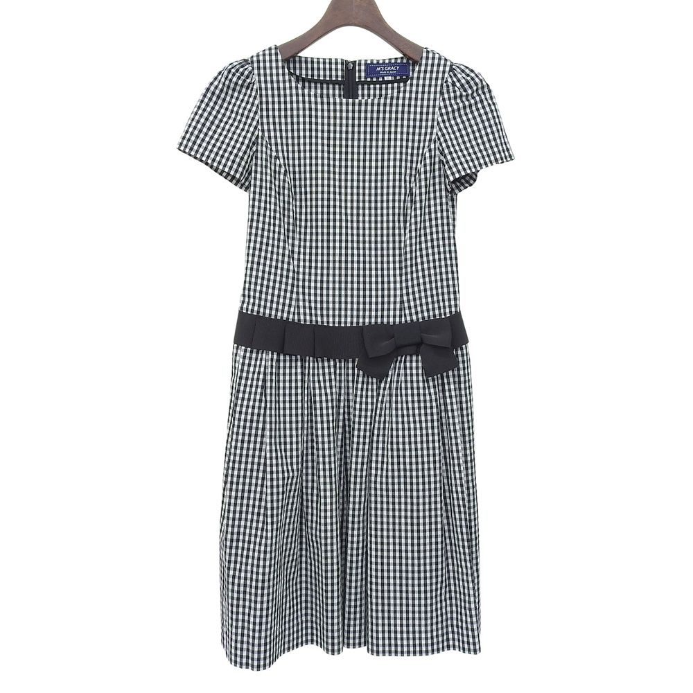 M'S GRACY エムズグレイシー 美品 ギンガムチェック リボン ワンピース