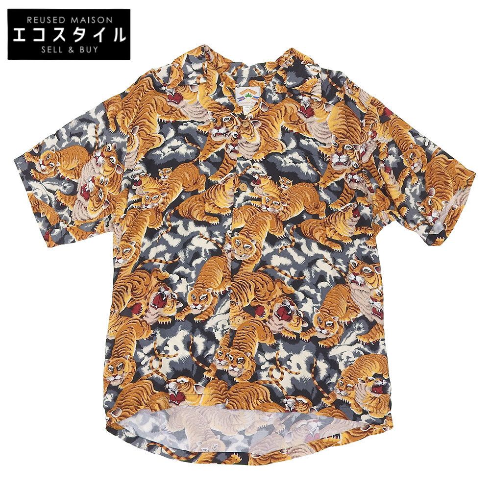 pineapple juice　パイナップルジュース　百虎 ハワイ製 アロハシャツ トップス メンズ ブラウン系 グレー系 M　M