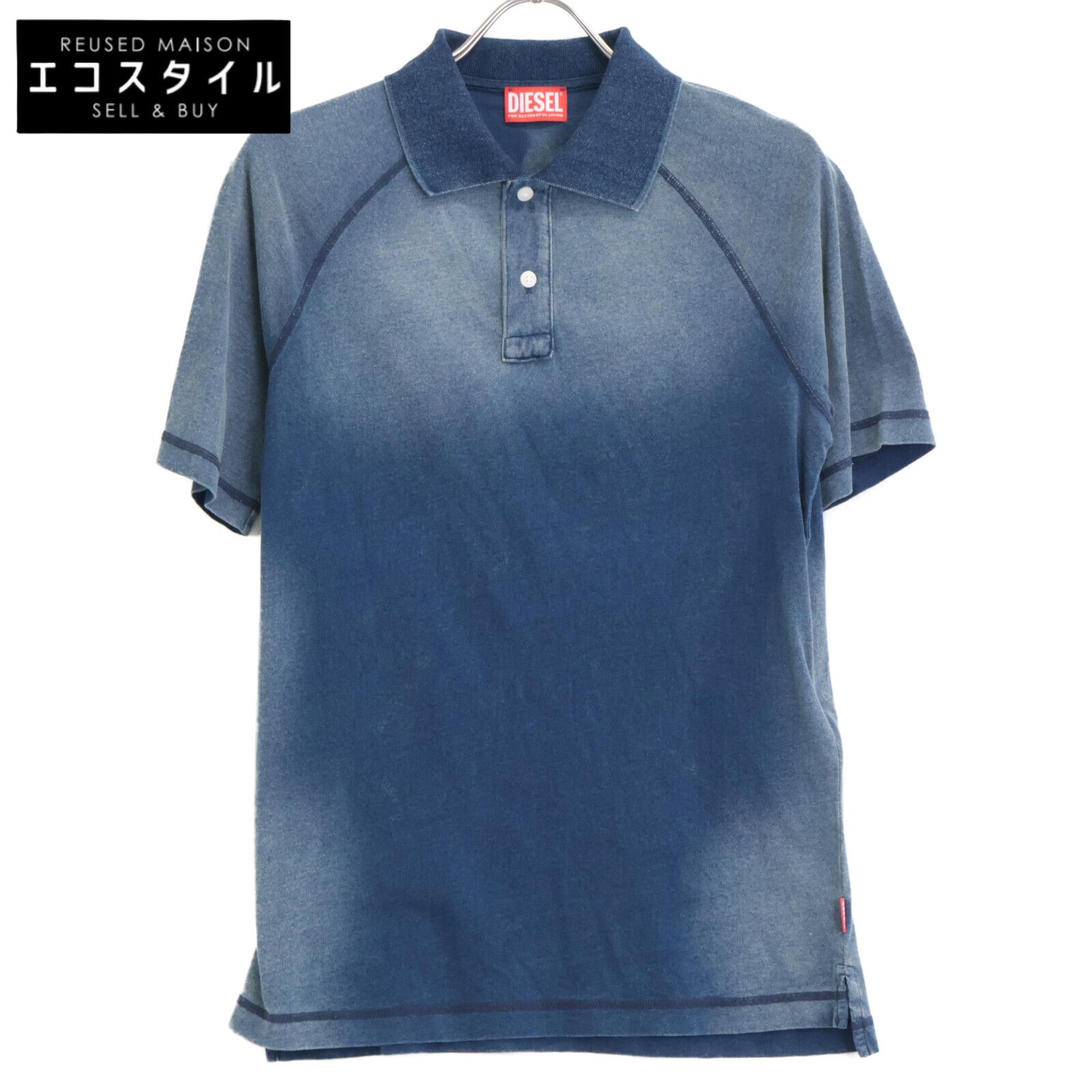 DIESEL　ディーゼル　T-RASMITH ブルー カラー ステッチ ポロシャツ　XS