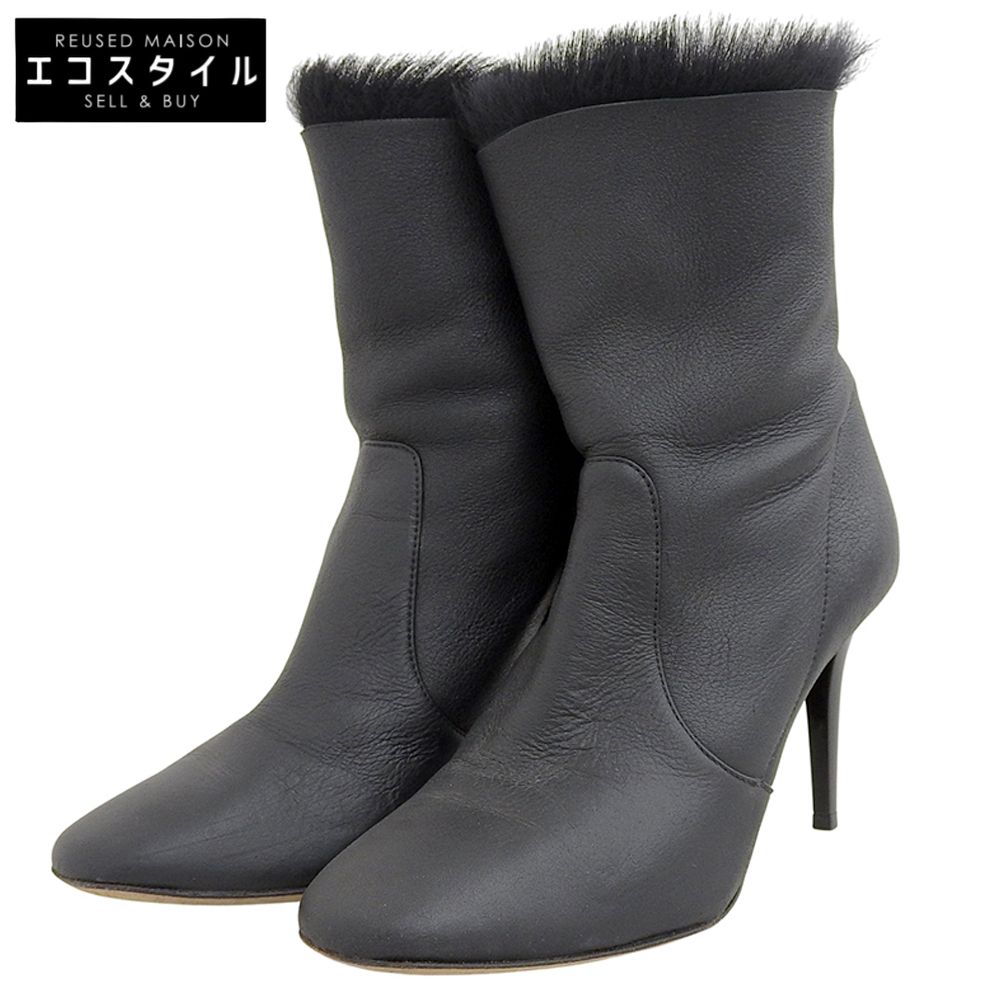 JIMMY CHOO　ジミーチュウ　バックジップ ファー レザー ブーツ レディース ブラック 35　35